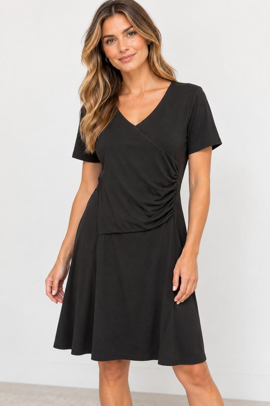 KUHL Black Wildfibre Organic Cotton V Neck Ruched Dress Women's XL